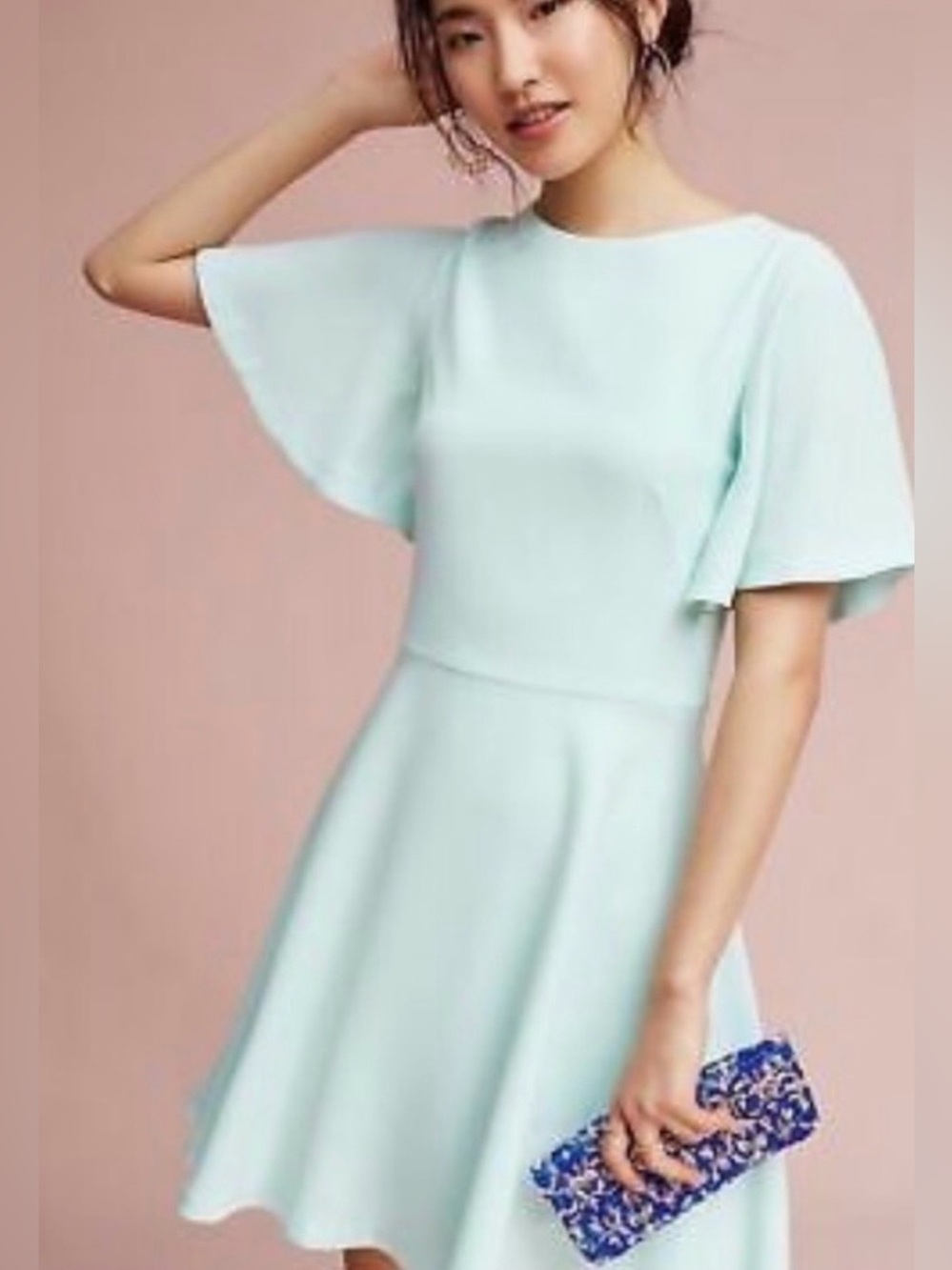 Shoshanna Mint Flutter Sleeve Fit-and-Flare Dress